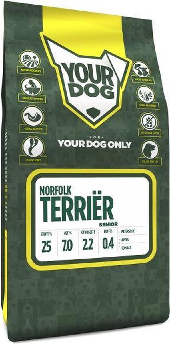 Senior 3 kg Yourdog norfolk terriËr hondenvoer