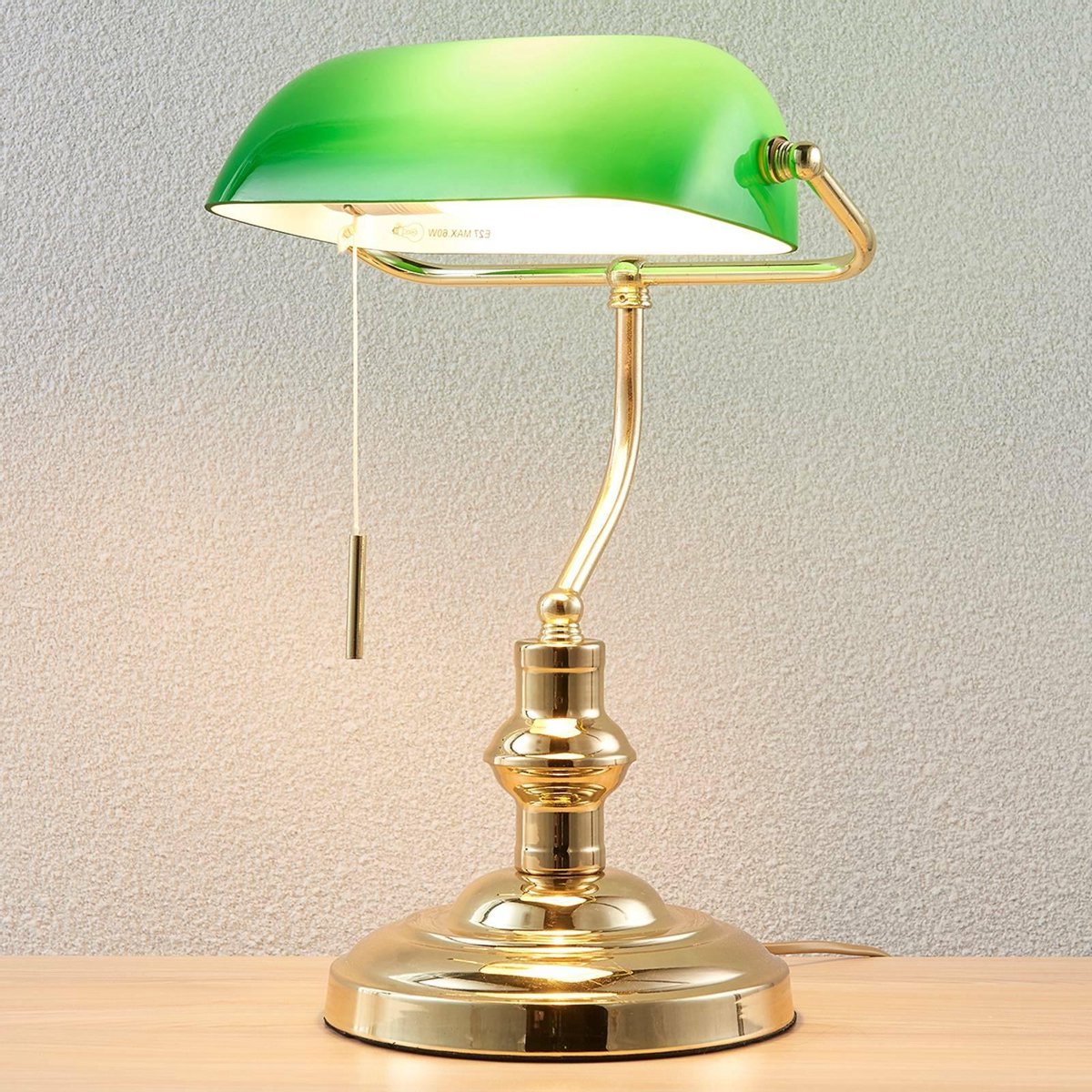 Lindby - bureaulamp - 1licht - metaal, glas - H: 38 cm - E27 - gepolijst messing, groen