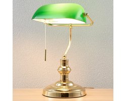 Lindby - bureaulamp - 1licht - Metaal, glas - H: 39 cm - E27 - gepolijst messing, groen