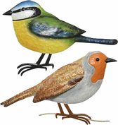 Decoratie vogels/muurvogels Roodborstje en pimpelmees voor in de tuin 38 cm - Tuinvogels dierenbeelden