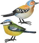 Decoratie vogels/muurvogels Vink en pimpelmees voor in de tuin 38 cm - Tuinvogels dierenbeelden