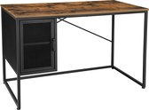 Computer Bureau met gaasdeur en Opbergvak, industrieel, stalen frame, vintage bruin-zwart