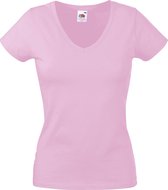 Fruit Of The Loom Dames Vrouwen-Fit Valuegewicht V-hals T-shirt met korte mouwen (Licht Rose)