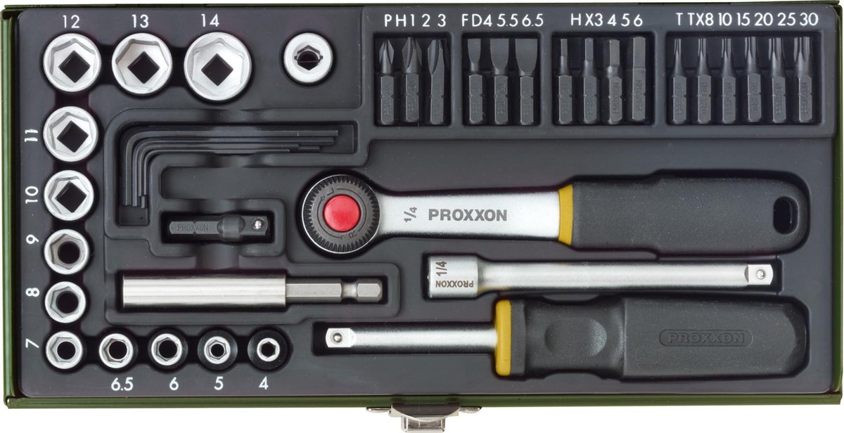 Proxxon Industrial Dopsleutel-bitinzetset Metrisch 1/4 (6.3 mm) 39-delig bol.com