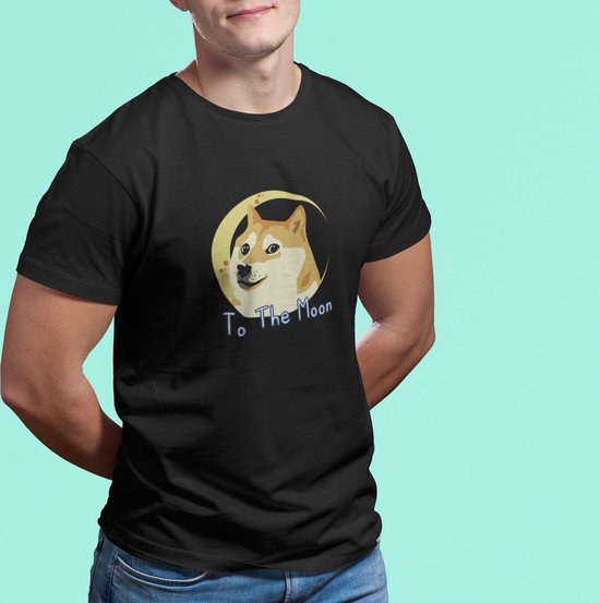 Dogecoin Meme Moon T-Shirt | Bitcoin Ethereum BlockChain Crypto | To The Moon | Cryptocurrency | Grappig Humor | Unisex Maat S Zwart