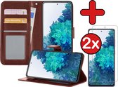 Samsung S20FE Hoesje Book Case Met 2x Screenprotector - Samsung Galaxy S20FE Hoesje Wallet Case Portemonnee Hoes Cover - Bruin