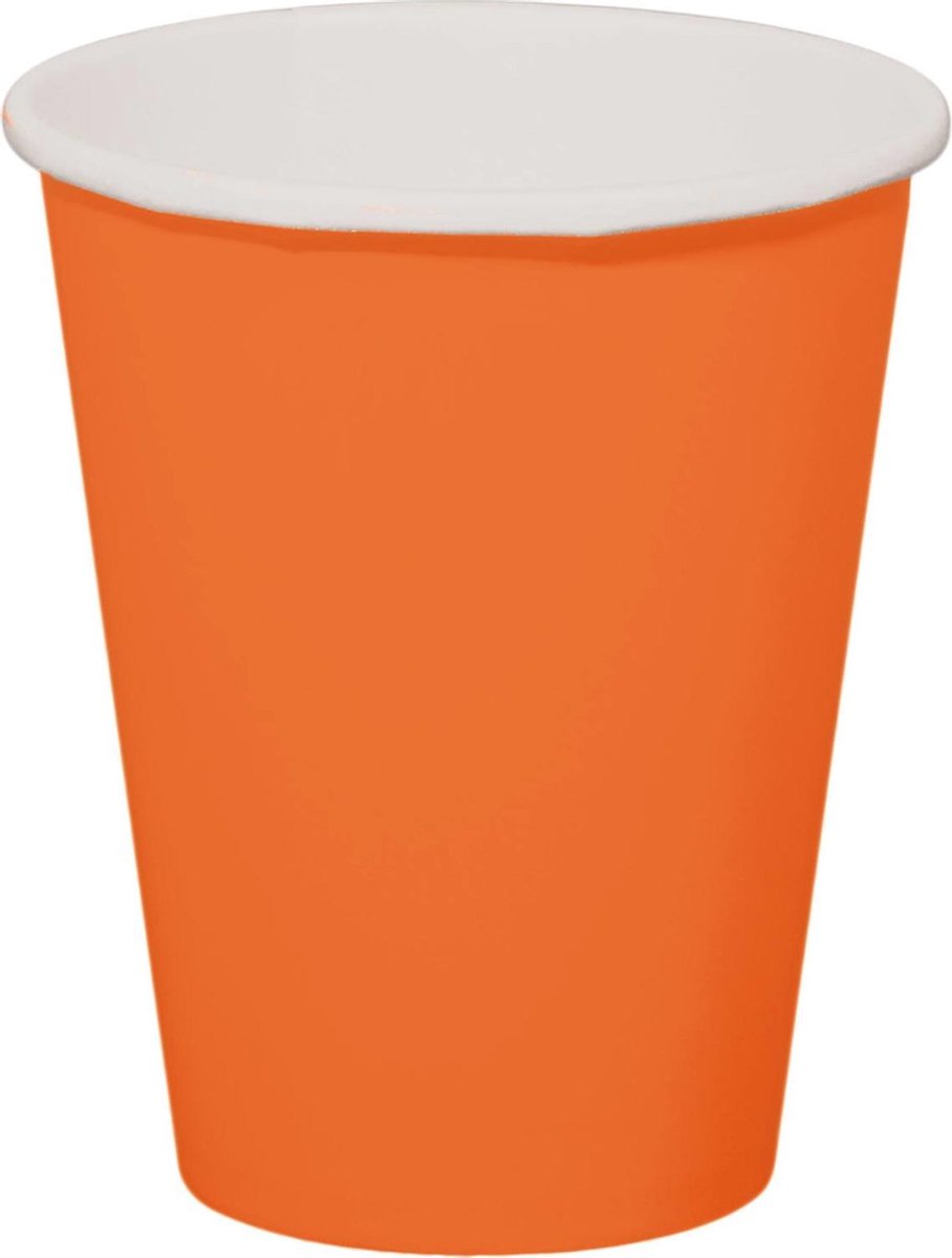 16x stuks drinkbekers van papier oranje 350 ml - Uni kleuren thema voor verjaardag of feestje
