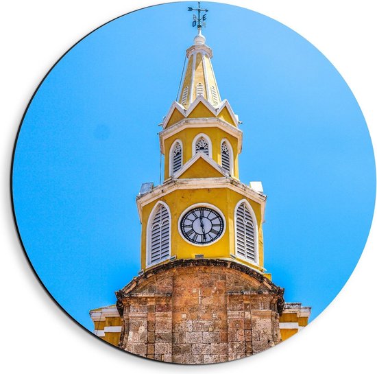 Dibond Wandcirkel - Clock Tower Monument in Colombia - 40x40cm Foto op Aluminium Wandcirkel (met ophangsysteem)