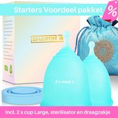 Sharon B | Starterspakket | Herbruikbare menstruatie cup set | Maat L | incl. sterilisator | met bewaarzakje | duurzaam en 100% veilig | medisch gecertificeerde siliconen | tot 12 uur lekvrij