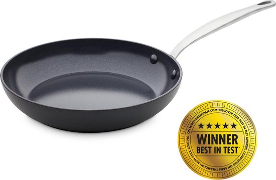 Greenpan Barcelona Aluminium Koekenpan Ø 30 cm – PFAS-vrij – Inductie Koekenpan – Ovenbestendig tot 220°C – Vaatwasserbestendig – Snelle opwarming – RVS handgrepen - Zwart