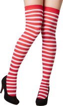 dressforfun - Gestreepte overknee-kousen rood-wit - verkleedkleding kostuum halloween verkleden feestkleding carnavalskleding carnaval feestkledij partykleding - 303443