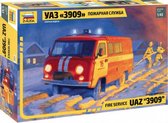 1:43 Zvezda 43001 Fire Service car UAZ 3909 Plastic Modelbouwpakket