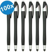 100 Stuks - Stylus Pen voor tablet en smartphone - Met Penfunctie - Touch Pen - Voorzien van clip - Zwart