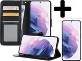Samsung S21 Plus Hoesje Book Case Met Screenprotector - Samsung Galaxy S21 Plus Case Hoesje Wallet Cover Met Screenprotector - Zwart