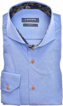 Ledub Modern Fit overhemd - middenblauw pique tricot (contrast) - Strijkvriendelijk - Boordmaat: 41