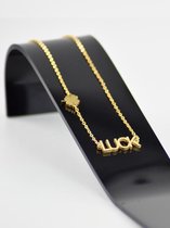 Ketting luck + klavertje vier - goud