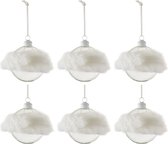 J-Line Doos Van 6 Kerstballen Bont Wit Glas Klaar Small