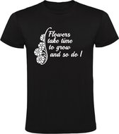 Flowers give you time to grow  Heren t-shirt | bloemen | groeien | gedicht | vertrouwen | liefde |  kado | Zwart