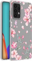 iMoshion Hoesje Geschikt voor Samsung Galaxy A52 (4G) / A52s / A52 (5G) Hoesje Siliconen - iMoshion Design hoesje - Roze / Transparant / Blossom Watercolor