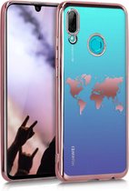 kwmobile hoesje voor Huawei P Smart (2019) - backcover voor smartphone - Wereldkaart design - ros�goud / transparant / ros�goud