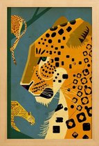 JUNIQE - Poster in houten lijst Vintage luipaard -60x90 /Blauw & Geel