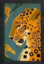JUNIQE - Poster in houten lijst Vintage luipaard -60x90 /Blauw & Geel