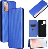 Voor HTC Desire 20 Plus koolstofvezel textuur magnetische horizontale flip TPU + pc + PU lederen tas met kaartsleuf (blauw)