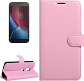 Voor Motorola Moto G4 Spelen Litchi Texture Horizontale Flip Leren Case met Magnetische Gesp & Houder & Kaartsleuven & Portemonnee (Roze)