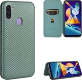 Voor Samsung Galaxy M11 Carbon Fiber Texture Magnetische Horizontale Flip TPU + PC + PU Leather Case met Touw & Card Slot (Groen)