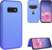 Voor Samsung Galaxy S10e Koolstofvezel Textuur Magnetische Horizontale Flip TPU + PC + PU lederen tas met touw en kaartsleuf (blauw)