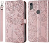 Voor Huawei Y6 (2019) Life of Tree Embossing Pattern Horizontale Flip Leather Case met Houder & Card Slot & Portemonnee & Fotolijst & Lanyard (Rose Gold)