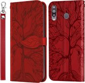 Voor Samsung Galaxy A20s Life of Tree Embossing Pattern Horizontale Flip lederen tas met houder & kaartsleuf & portemonnee & fotolijst & lanyard (rood)