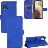 Voor Samsung Galaxy A12 / M12 effen kleur huidgevoel magnetische gesp horizontale flip kalf textuur PU lederen tas met houder & kaartsleuven & portemonnee (blauw)