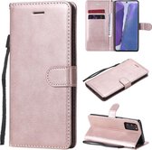 Voor Samsung Galaxy Note20 effen kleur horizontale flip PU lederen tas met houder & kaartsleuven & portemonnee & lanyard (rose goud)