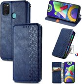 Voor Samsung Galaxy M21 / M30s Cubic Grid Pressed Horizontal Flip Magnetic Leather Case met houder & kaartsleuven & portemonnee (blauw)