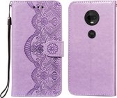 Voor Motorola Moto G7 Plus Flower Vine Embossing Pattern Horizontale Flip Leather Case met Card Slot & Holder & Wallet & Lanyard (Purple)