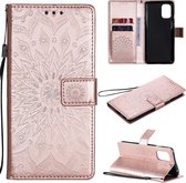 Voor OnePlus 8T Sun Embossing Pattern Horizontale Flip Leather Case met Card Slot & Holder & Wallet & Lanyard (Rose Gold)
