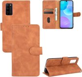 Voor Huawei Honor 30 Jeugd Effen Kleur Huid Voel Magnetische Gesp Horizontale Flip Kalfsstructuur PU Lederen Case met Houder & Kaartsleuven & Portemonnee (Bruin)