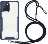 Voor OPPO F17 / A73 4G acryl + kleur TPU schokbestendig hoesje met nekkoord (donkerblauw)