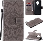 Voor Nokia 3.4 Sun Embossing Pattern Horizontale Flip Leather Case met Card Slot & Holder & Wallet & Lanyard (Grey)