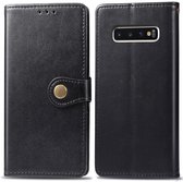 Retro effen kleur lederen gesp Mobiele telefoon bescherming lederen tas met fotolijst & kaartsleuf & portemonnee & beugel functie voor Galaxy S10 (zwart)