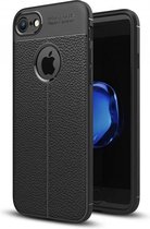Hoesje voor Apple iPhone 6/6S/7/8, soft case in extra luxe Mat-Zwart TPU leer, backcover
