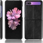 Voor Galaxy Z Flip Schokbestendig Naaien Koe Patroon Skin PC + PU + TPU Case (Zwart)