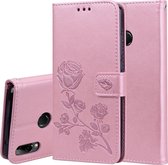 Rose reliëf horizontaal flip PU lederen hoesje voor Huawei Y9 (2019), met houder en kaartsleuven en portemonnee (rose goud)