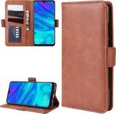 Dubbele gesp portemonnee staan lederen mobiele telefoon geval voor Huawei P30 LITE, met portemonnee en houder en kaartsleuven (bruin)
