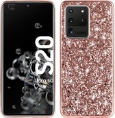 Voor Galaxy S20 Ultra Plating Glittery Powder schokbestendige TPU-beschermhoes (rose goud)