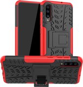 Voor Galaxy A70s Tire Texture TPU + PC schokbestendige behuizing, met houder (rood)