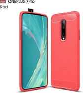 Brushed Texture Carbon Fiber TPU Case voor OnePlus 7 Pro (Rood)