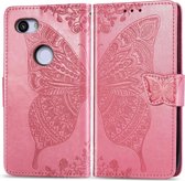 Butterfly Love Flowers reliÃ«f horizontale flip lederen case voor Google Pixel 3A XL, met houder & kaartsleuven & portemonnee & lanyard (roze)