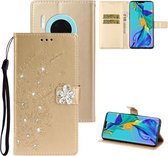 Voor Huawei Mate 30 Plum Blossom Pattern Diamond Encrusted Leather Case met houder & kaartsleuven & portemonnee (goud)